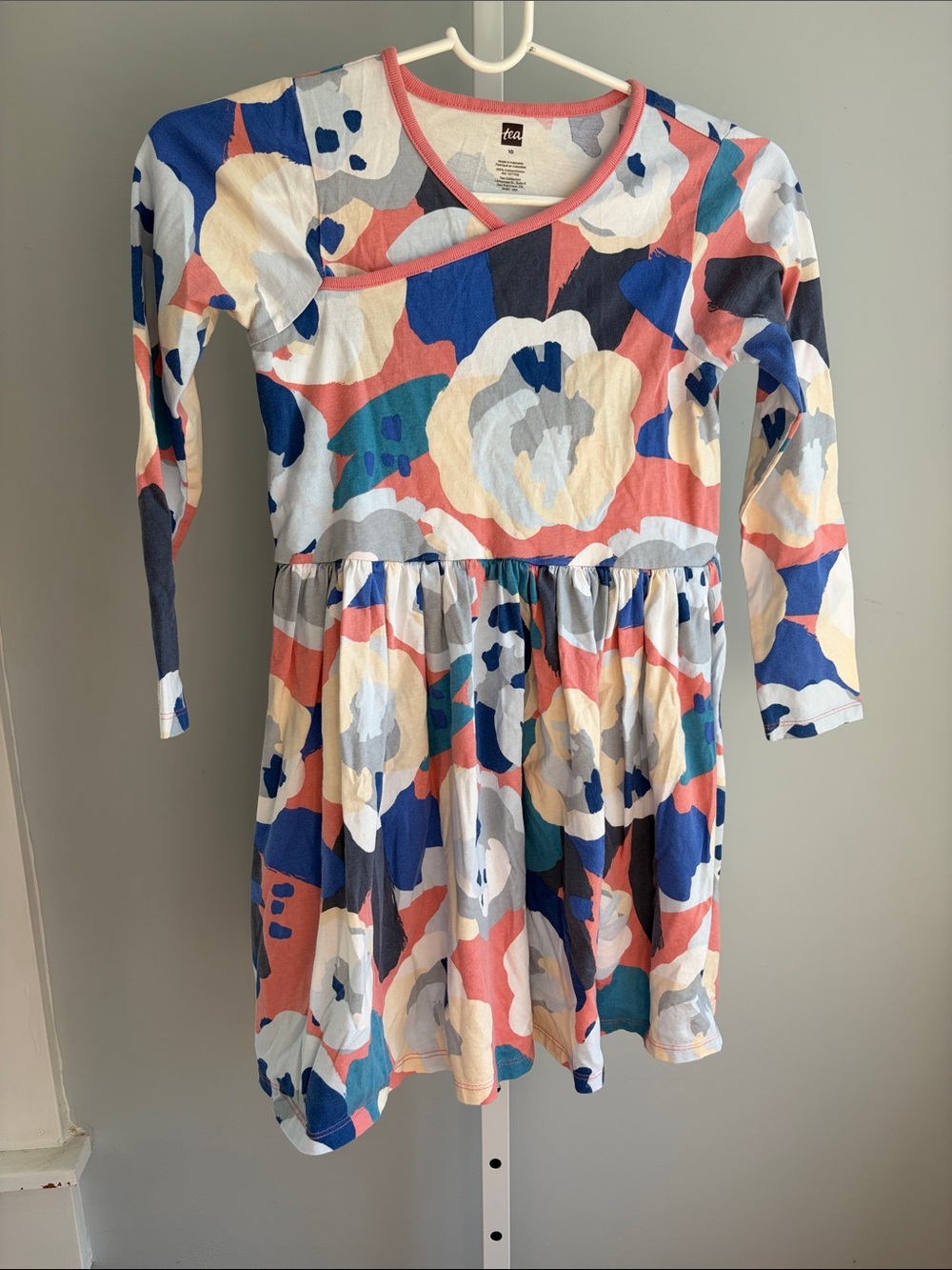Tea Collection Coral Blue Floral Wrap-Style Girls Dress Size 10